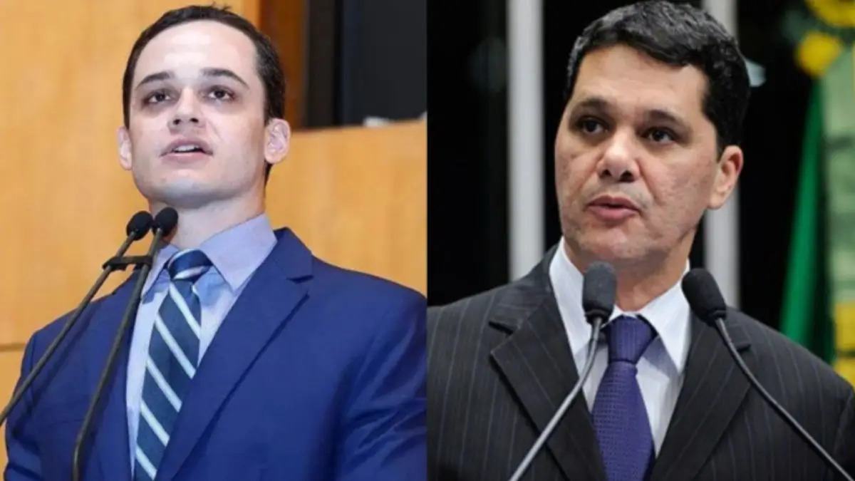 Pazolini e Ferraço em tribuna durante contexto de pesquisa eleitoral no ES
